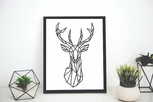 Cuadro Minimalista Geométrico 3d Venado Blanco Y Negro