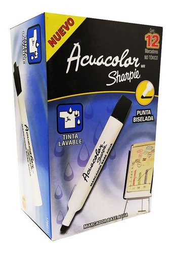 Marcador Base Agua Sharpie Acuacolor Negro 12 Piezas