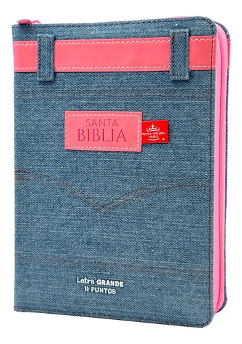 Biblia Rvr60 Jean Cinturón Rosa Letra Grande Cierre E Índice