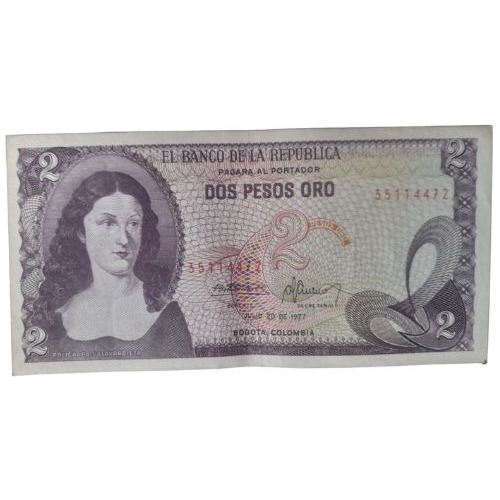 Billete 2 Pesos 20 Julio 1977 Colombia Como Nuevo Serie Alta