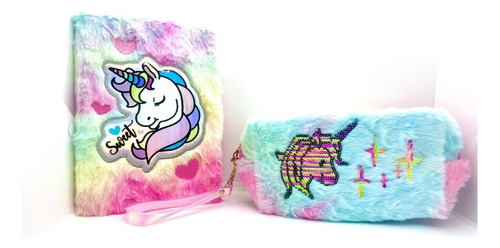 Set Mochila Estuche Y Cuadreno De Unicornio Para Niñas