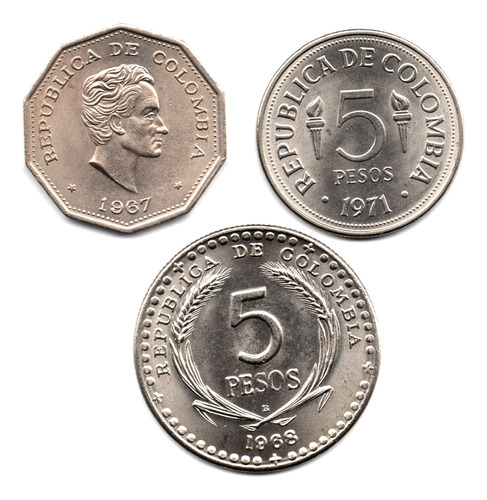 1 Peso 1967 + 5 Pesos 1968 Y 1971 Nuevas