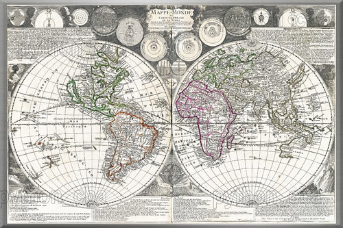 Cuadro Mapa Terrestre Modelos Sistema Solar Siglo 18 - 1718