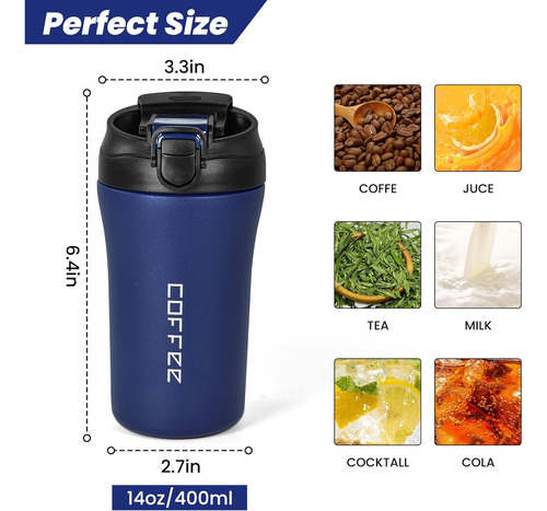 Taza De Viaje De 14 Oz De Acero Inoxidable A Prueba De Fugas