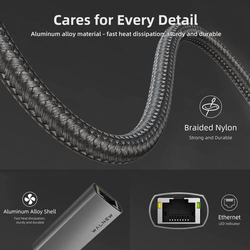 Adaptador Usb-c A Ethernet Walnew Gigabit Para Mac, Dell, Sa