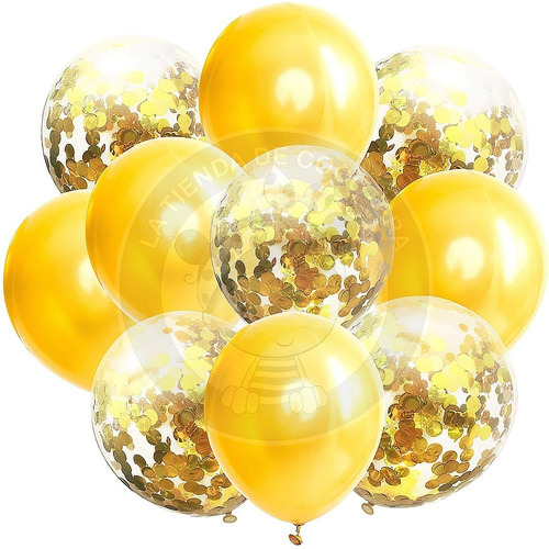Set Globo Latex Perlado Transparente Confetti Dorado 