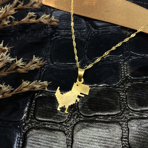 Cadena Y Dije Dinosaurio Rex Google Oro 18k Amarillo 50 Cm