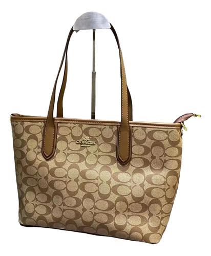 Bolsa Coach Tote Con Cierre De Cremallera En Color Café