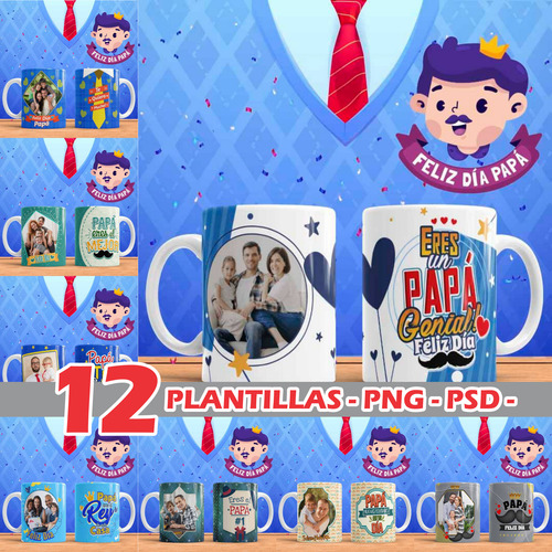 12 Diseños Digitales Dia Del Padre Png Tazas Editables Foto