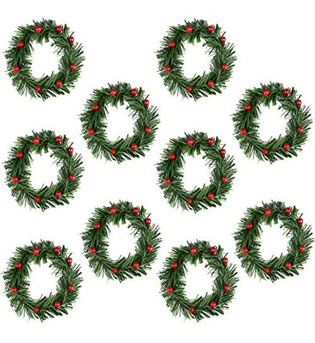 10pcs Christmas Candle Rings Red Artificial Berry