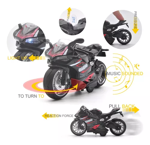 Juguetes de motocicleta para niños, juguete de tracción hacia atrás, modelo  de motocicleta a escala 1/12 con luces y sonidos, juguete de motocicletas