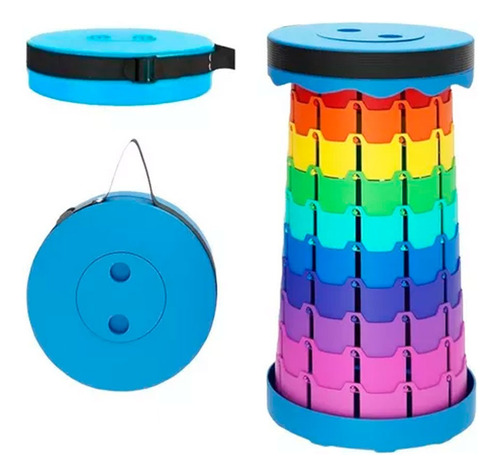 Banco Retractil Plegable Silla Portátil Taburete Camping Color Azul