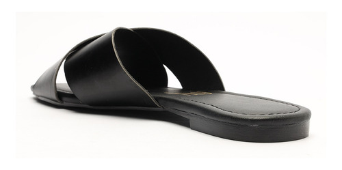 Imagem 3 de 6 de Sandália Feminina Rasteira Baixa Flat Tira X Preto My Shoes