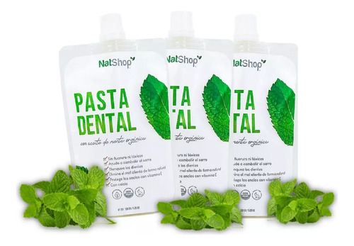 Set 3 Pastas Dental Menta Orgánica - S/fluoruro 100g Natshop