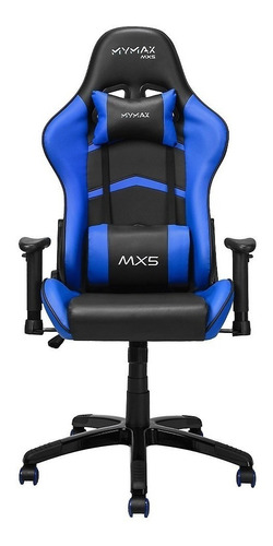 Cadeira de escritório Mymax MX5 gamer ergonômica preto e azul com estofado em tecido sintético