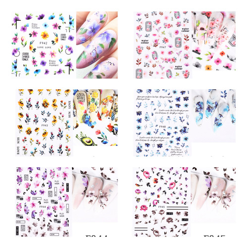 Stickers Adhesivos Primavera Con Glitter Deco Nails X6u