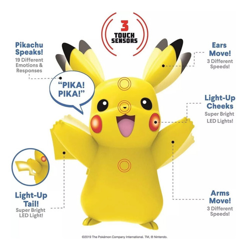 Pikachu Pokemon Figura Electronica 11 Cm Luces Sonidos Touch