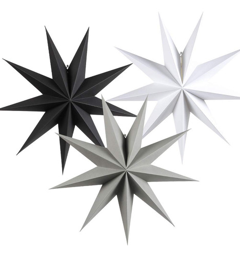 3 Piezas 3d De 12 Pulgadas De Estrella Colgante De Papel Gr. Color Gris, Negro, Blanco