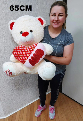 Urso Grande 65cm Pelúcia  Presente Namorada C/ Coração Amo