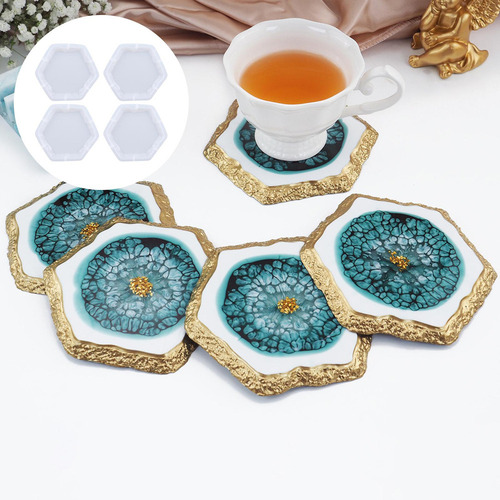 4 Moldes De Silicona Para Fundición De Resina De Hexágono