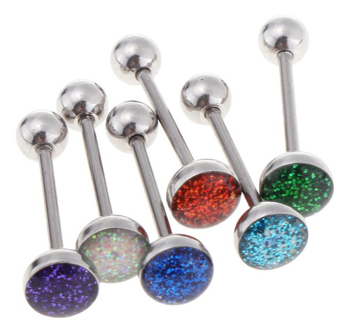 6pcs Straight Barbell Tongue Lengua Labio Nipplering Ear