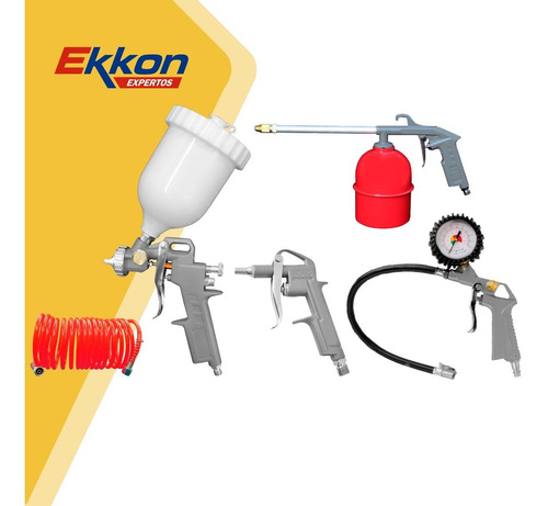 Imagen 3 de 7 de Kit Aire 5 Piezas Compresor Gravedad Pistola Pintar Kommberg