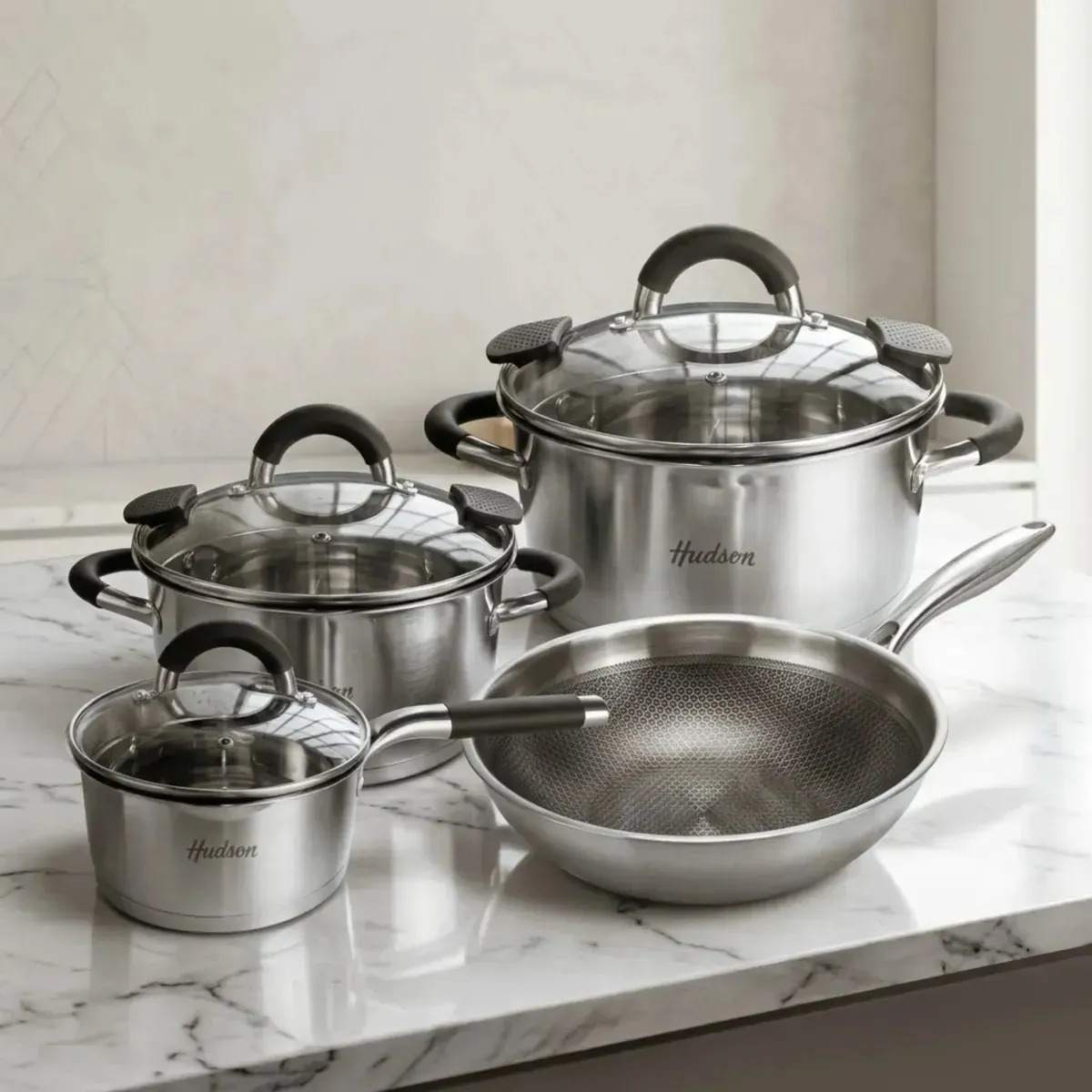 Bateria Cocina Acero Inoxidable Hudson 4 Piezas Inducción con Recetario