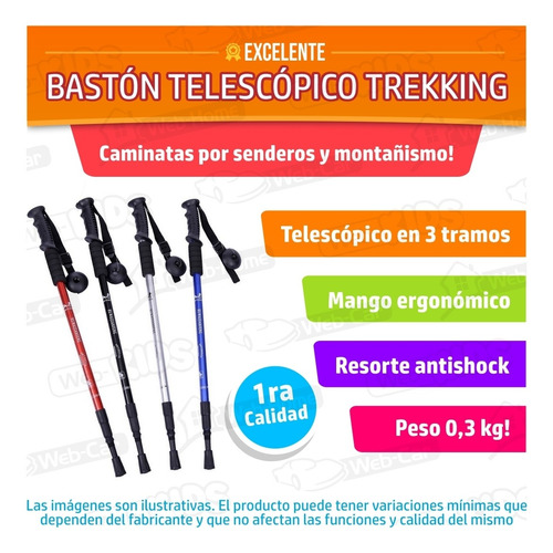 Imagen 3 de 10 de Baston Telescopico 135cm Antideslizante Trekking Tope Cuotas