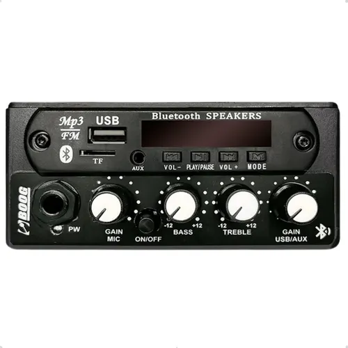 Mezclador Bluetooth Boog 12v Fm + para micrófono de sonido de coche, color negro