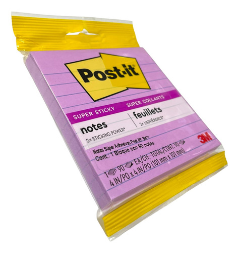 Block Notas Adhesiva 3m Post-it Super Sticky Raya 10cm 90hjs