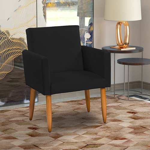 Poltrona Decorativa Cadeira Para Sala Escritório Pé Palito Cor Preto Desenho Do Tecido Suede
