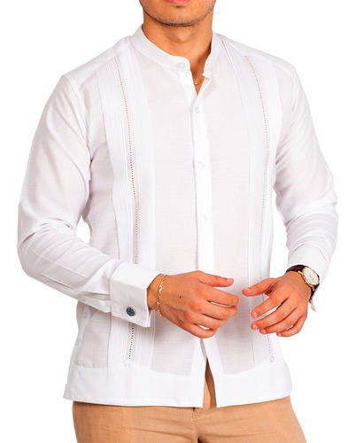 Guayabera Yucateca Cuello Mao, Doble Puño Para Mancuernilas.