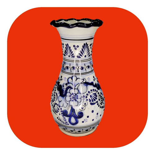 Imagen 2 de 2 de 3 Floreros De Talavera Poblana Boliche Azul 24x13 Cm Flt