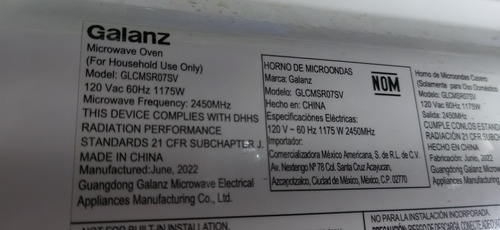 Teclado Completo Para Horno De Microondas Galanz Glcmsr07sv (Usado)