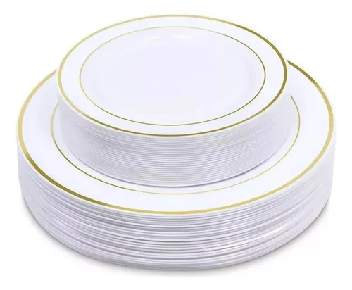 Platos desechables para fiestas elegante bodas kit completo de plastico 175  Pc