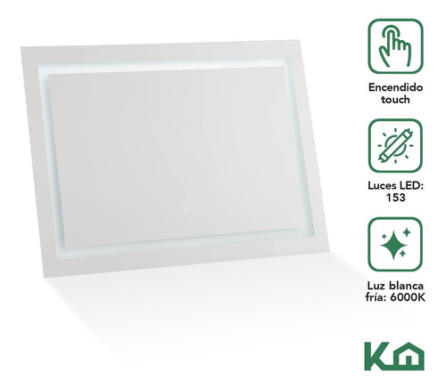 Espejo Con Luz Led Para Baño Rectangular 100x65 cm Decorativo Encendido Touch Iluminado Maquillaje Kingshouse