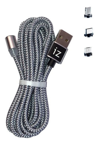 2 Metros Cable Carga Magnético 3 En 1 Micro Usb iPhone Usb-c