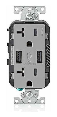 Cargador Usb/toma Duplex Leviton T5832-gy, Gris (1-pack)