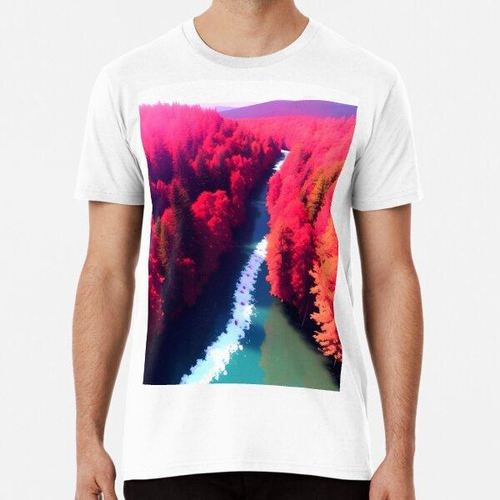 Remera Arte Paisajístico Con Vistas Al Bosque Rojo Y Al Río 