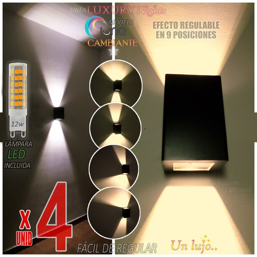 Imagen 1 de 10 de Aplique Pared Exterior 9 Efectos C/ Lampara Led 12w Pack X4u