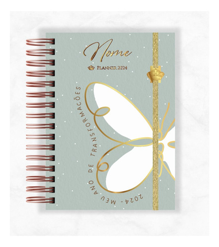 Planner Slim Luxo Borboleta Clean Personalizado Com Nome