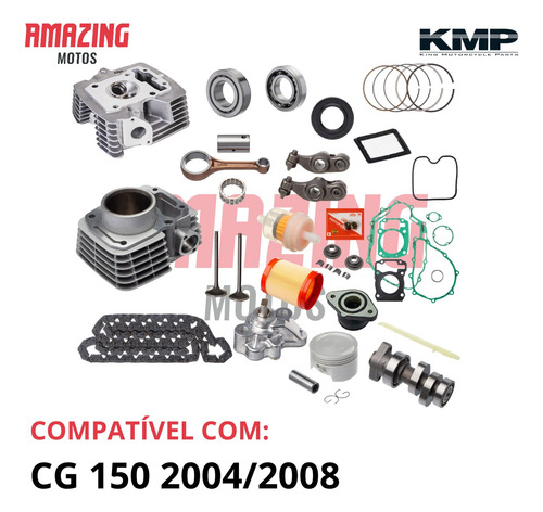 Kit Motor Cg 150 2004/2008 Completo Com Cilindro Cabeçote