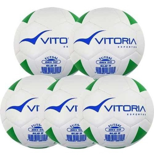 Kit 5 Bolas Futsal Vitoria Brx Max 50 Sub 9 Pré Mirim Cor Branco