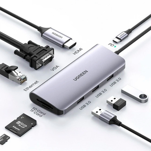 Hub Usb Ugreen 9 En 1 Puerto 1000 Mbps Ethernet 5 Gbps Usb C