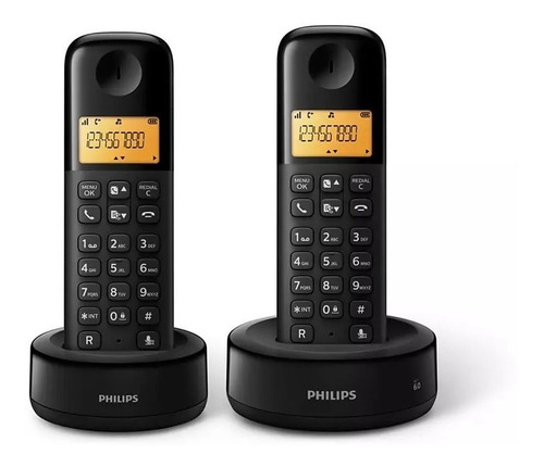 Teléfono inalámbrico Philips D1302b Duo, 2 auriculares, negro