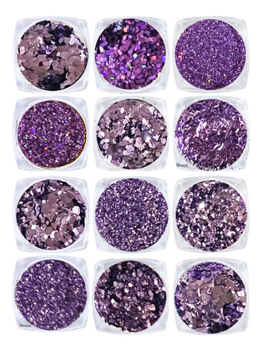 Decoracion Para Uñas Glitter Confetti Hojuelas Morada