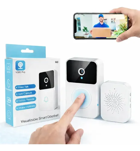 Campainha Inteligente X9 Interfone Sem Fio Câmera Wifi Recarregável Voz Vídeo Full Hd Com Visão Noturna De Segurança Preto Branco - Multicontrol