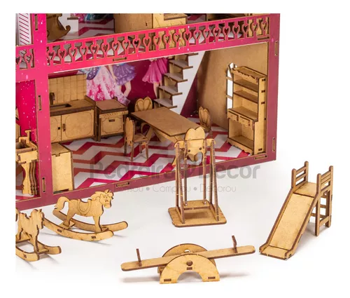 Casa Casinha De Boneca Barbie 36 Moveis + Parquinho Mdf Novo