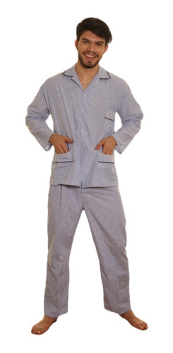 Imagen 1 de 9 de Pijama Hombre Camisero M/ Larga P/ Largo  Prendido Adelante