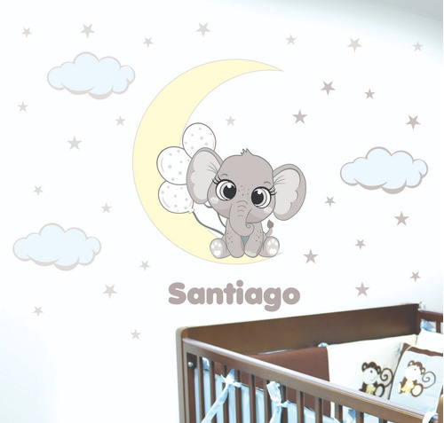 Vinilo Adhesivo Elefante Luna Niños Bebes Decoracion Stikers